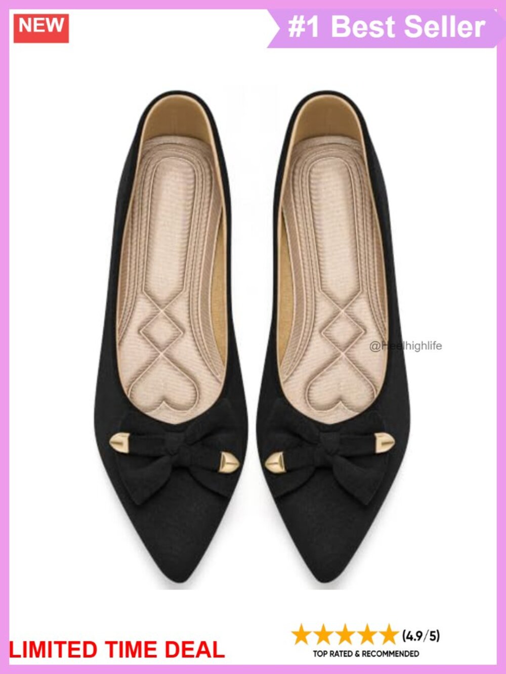 Suede Pointed Toe Bow Ballet Flats Memory Foam Slip-On